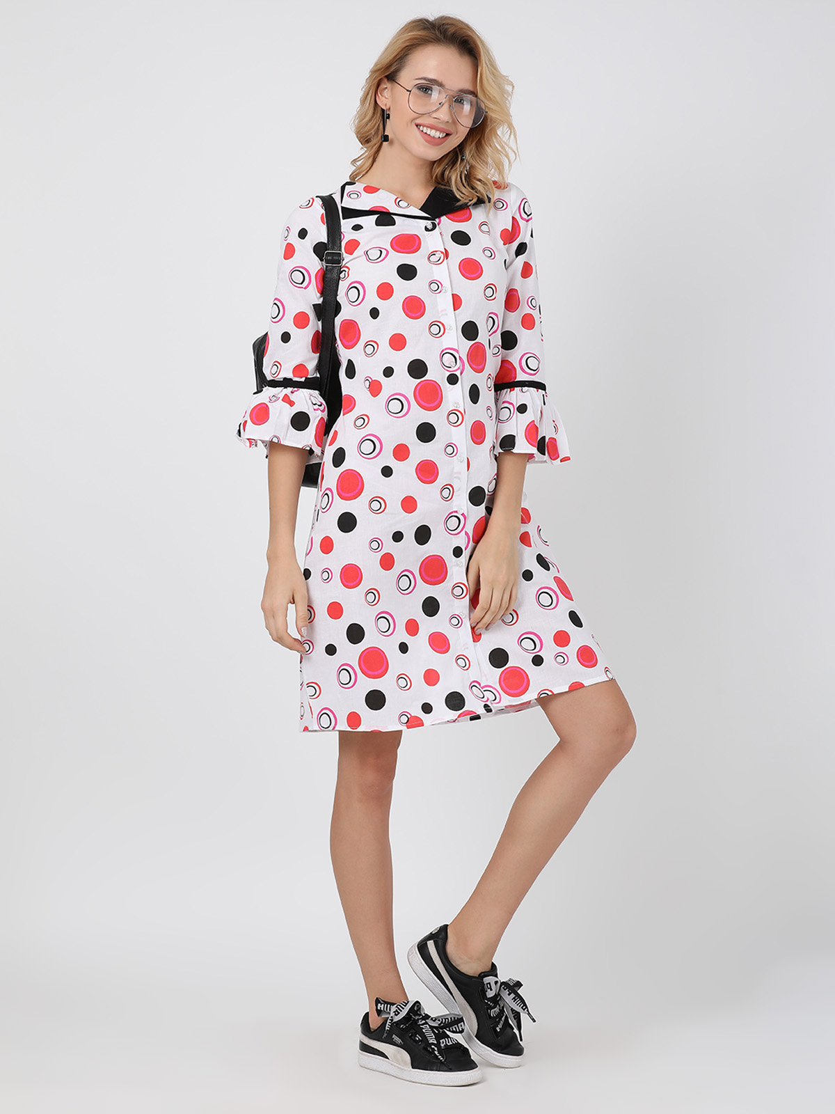  Exclusive Cotton Vintage Styled Red & Black Polka Dots A-Line Fit & Flair Dress