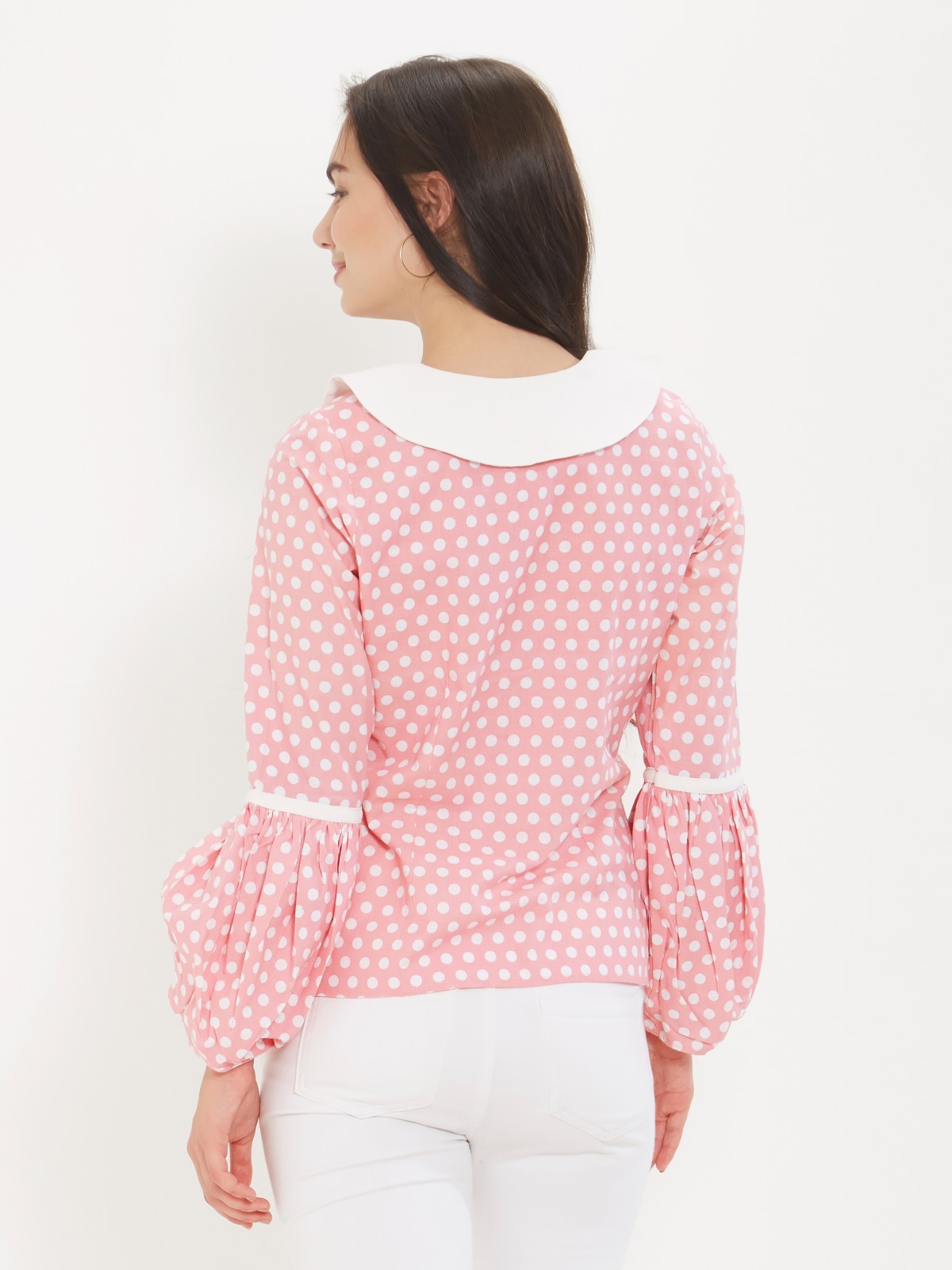  Exclusive Cotton Linen Vintage Styled Pink Polka Dots Top