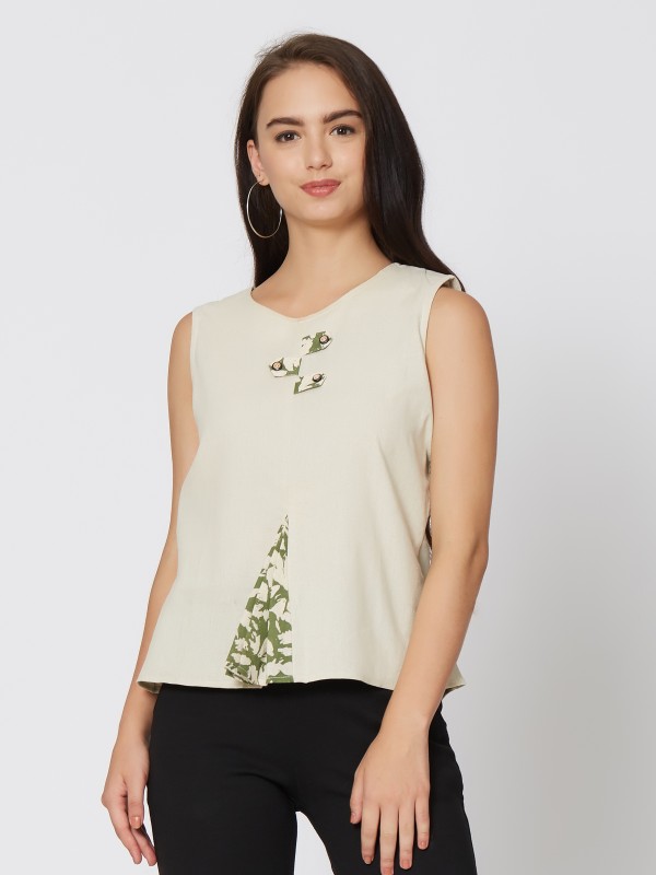  Exclusive Cotton Stylish Beige Green Floral Printed Top