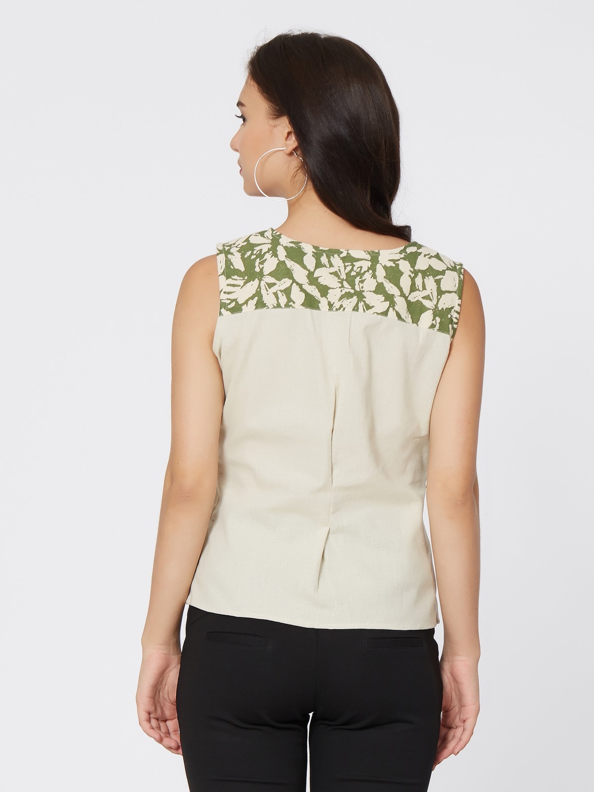  Exclusive Cotton Stylish Beige Green Floral Printed Top