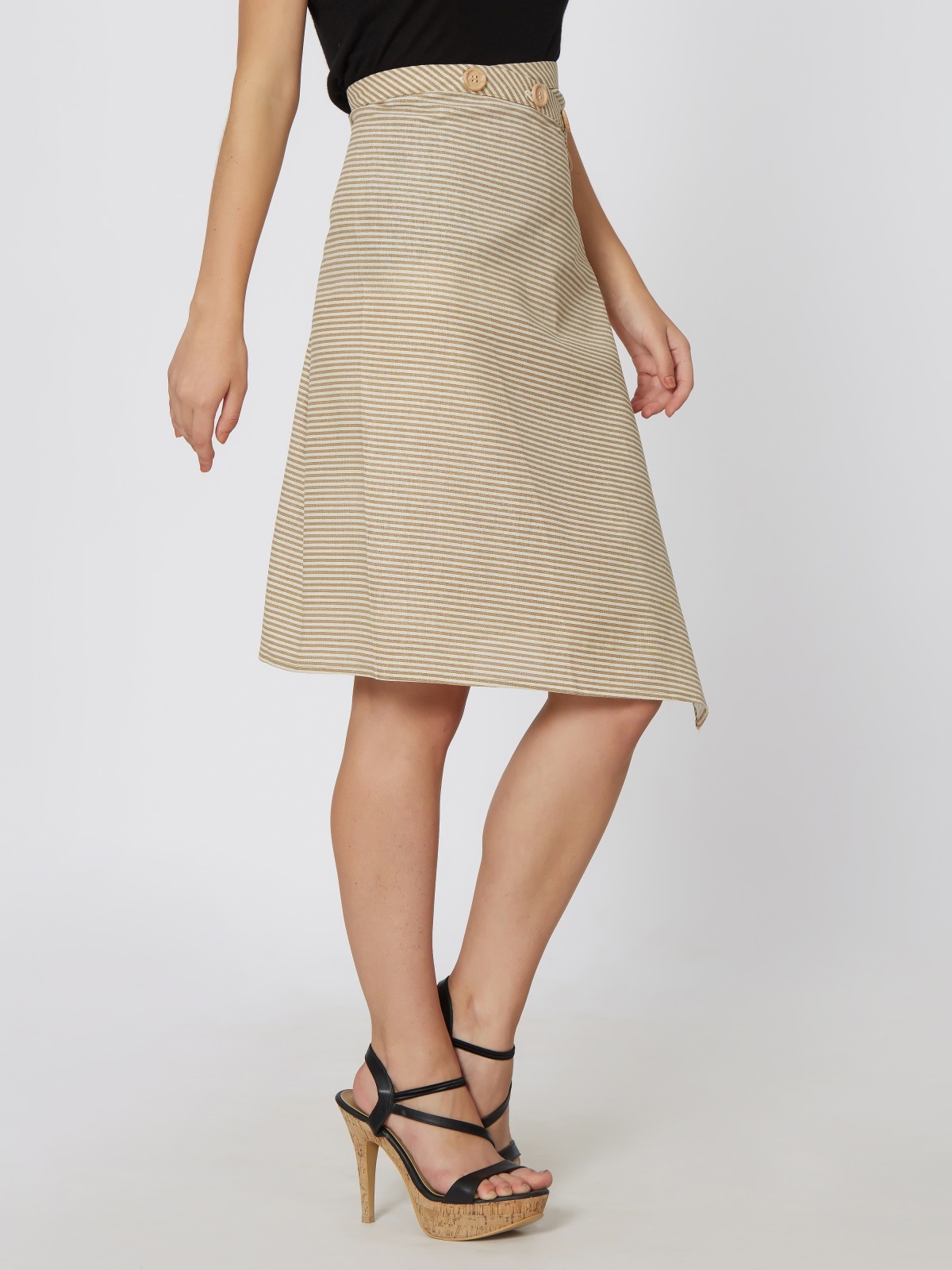 Stylish Cotton Linen Beige Color Striped Women's Skirt