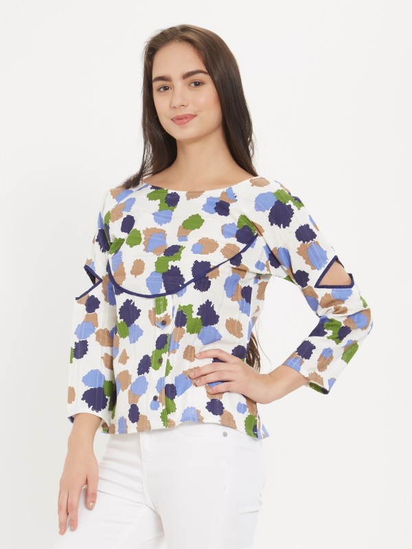 Trendy White Multi Printed Women's Full Sleeve Top 