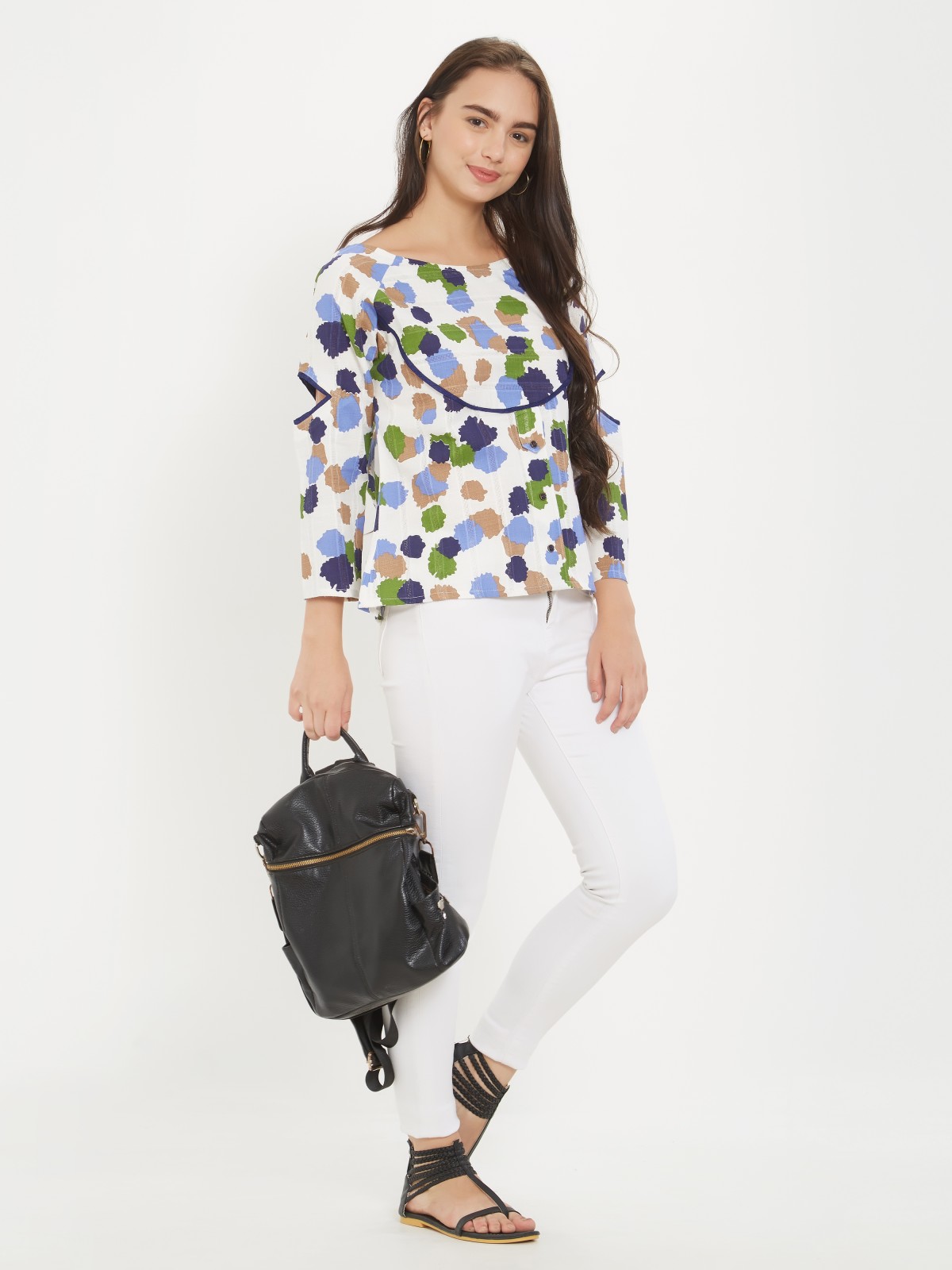 Trendy White Multi Printed Women's Full Sleeve Top 