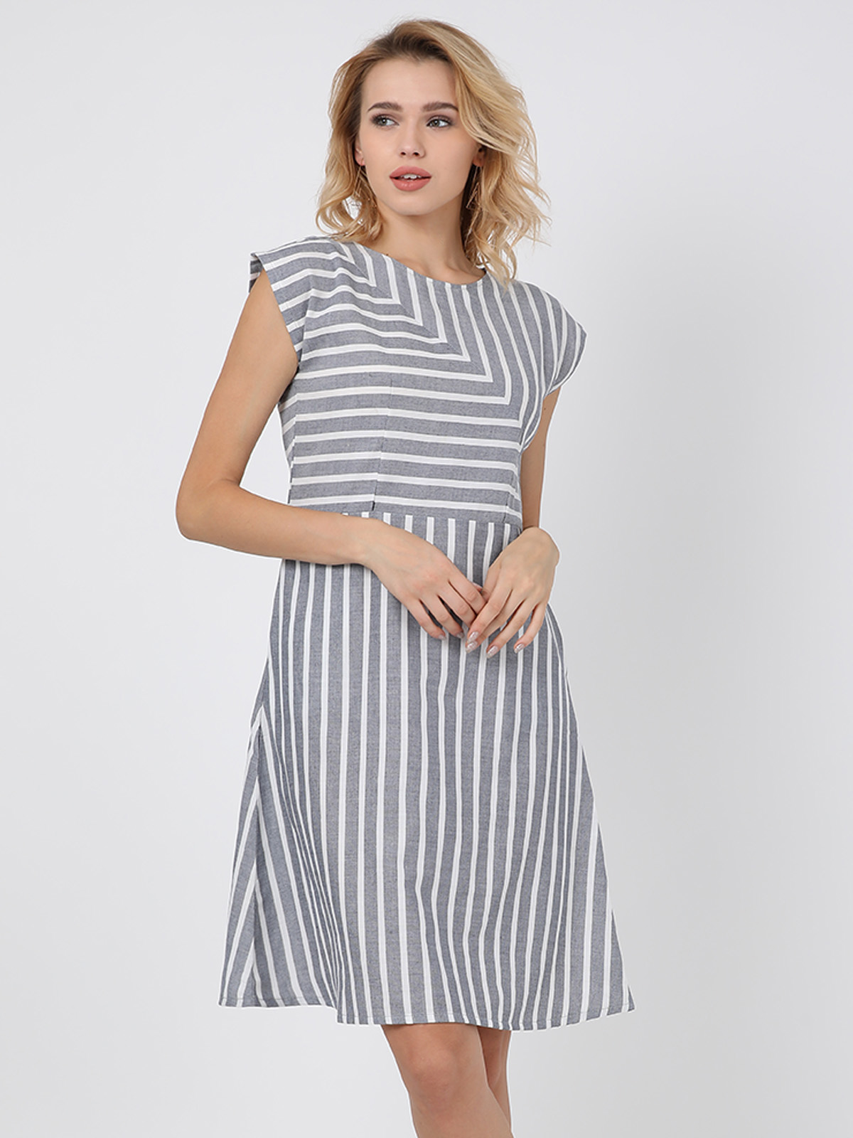  Cotton Linen Stylish Striped Women's Dress