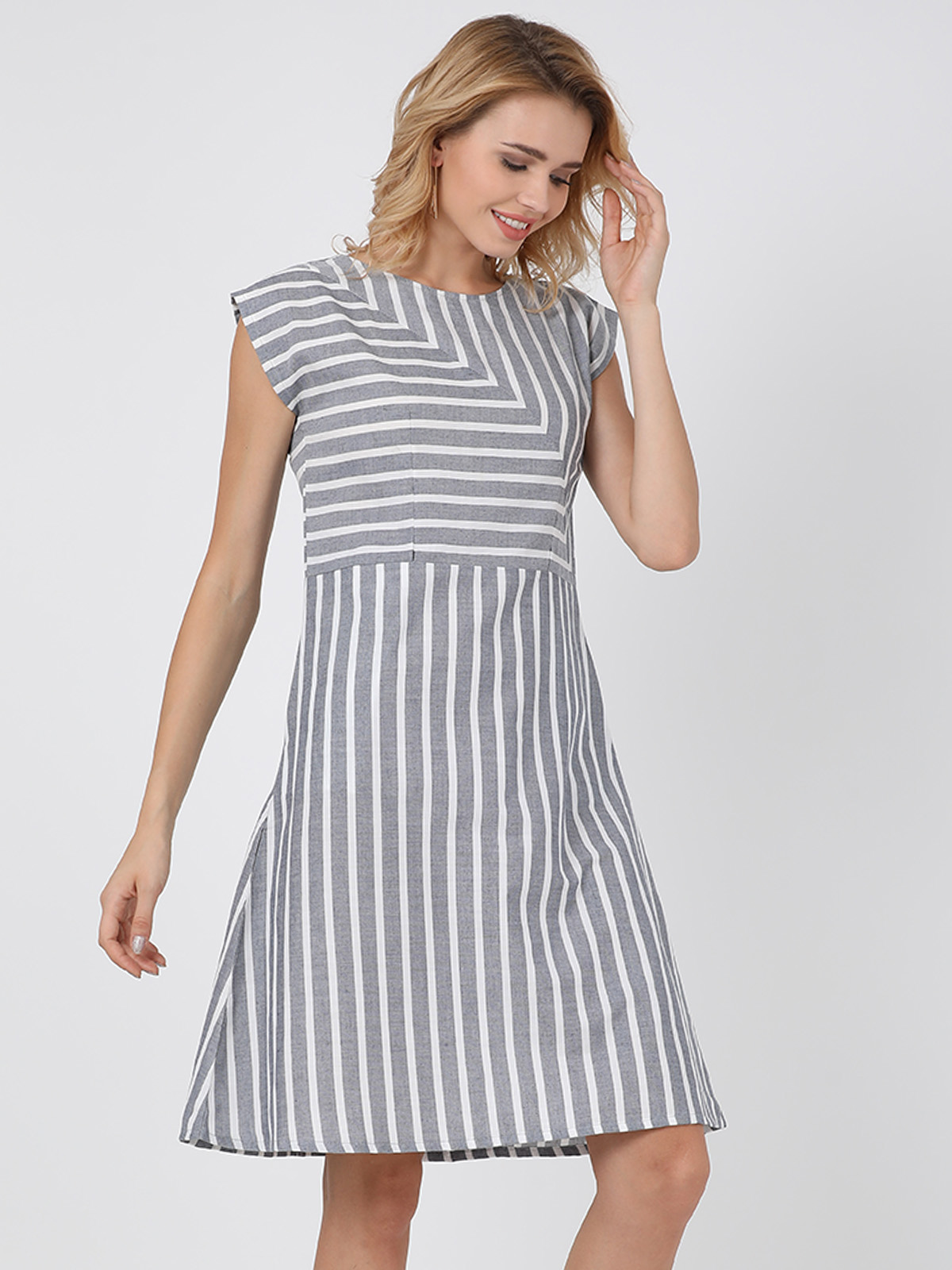 Cotton Linen Stylish Striped Women's Dress