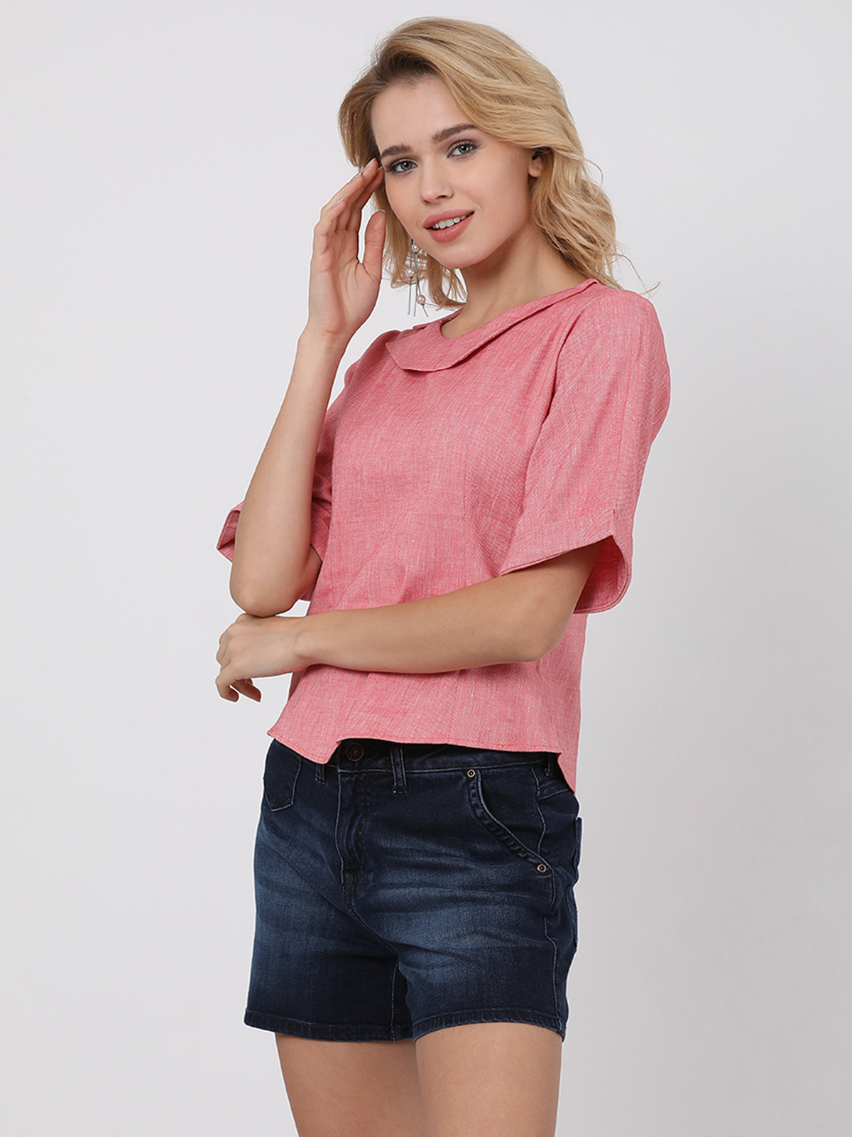 Charming Pink  Designer Collar Crop Top 