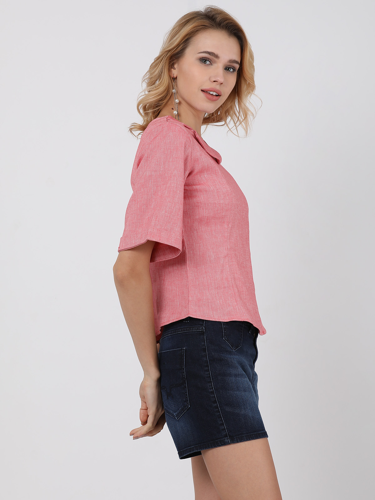 Charming Pink  Designer Collar Crop Top 