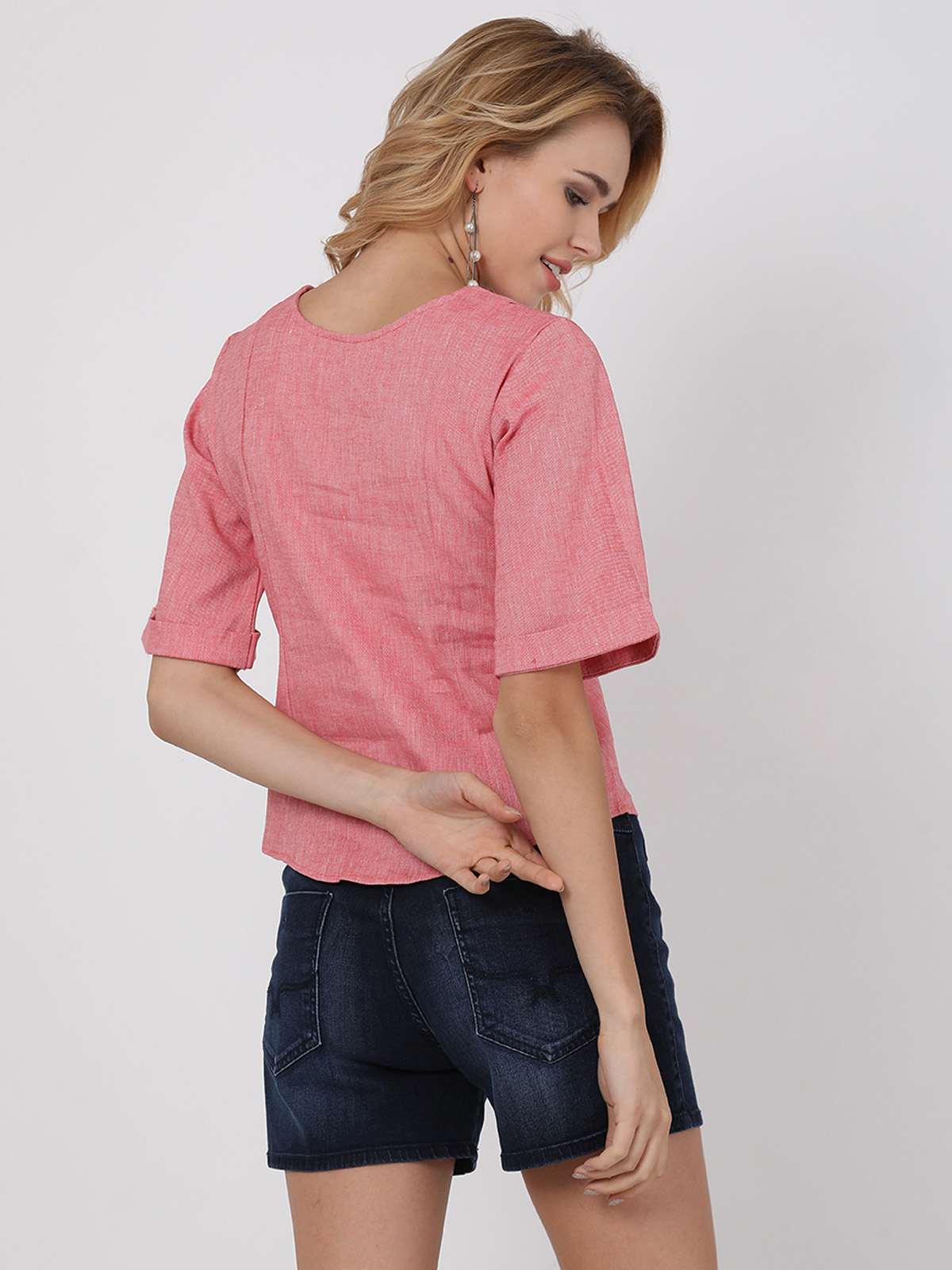 Charming Pink  Designer Collar Crop Top 