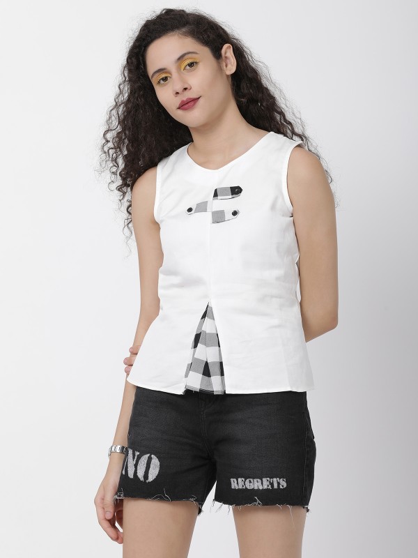 Cheeky White Checks Printed Top