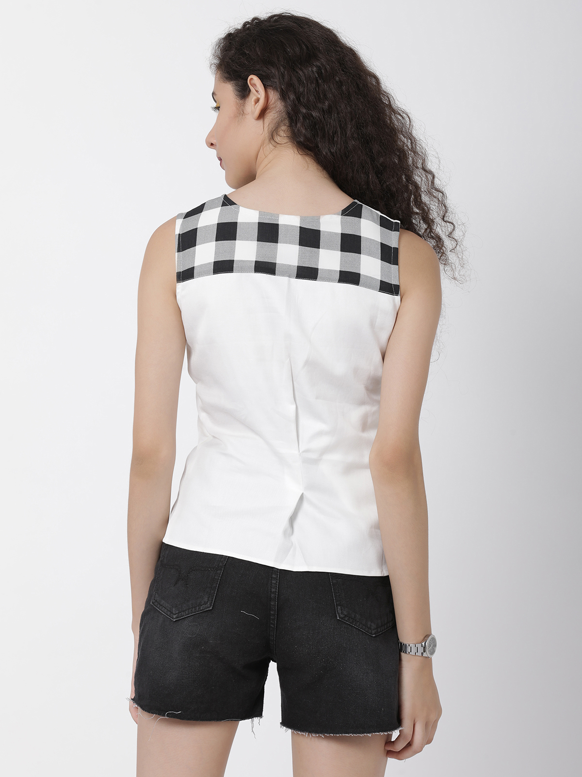 Cheeky White Checks Printed Top