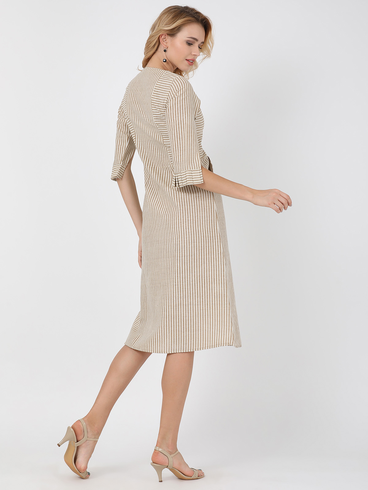 Smartly Cotton Linen 3/4th Open Sleeve One Piece Dress