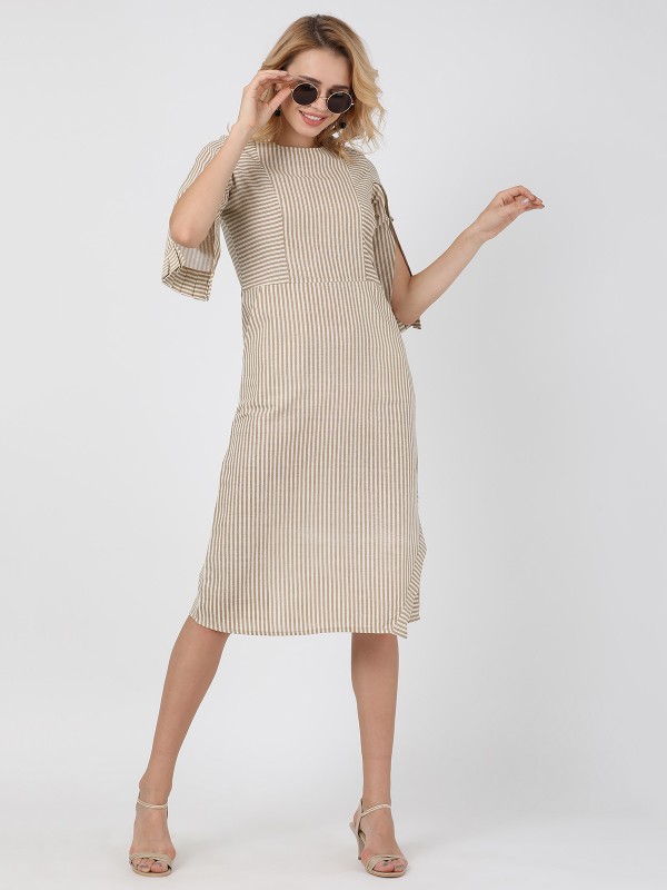 Smartly Cotton Linen 3/4th Open Sleeve One Piece Dress