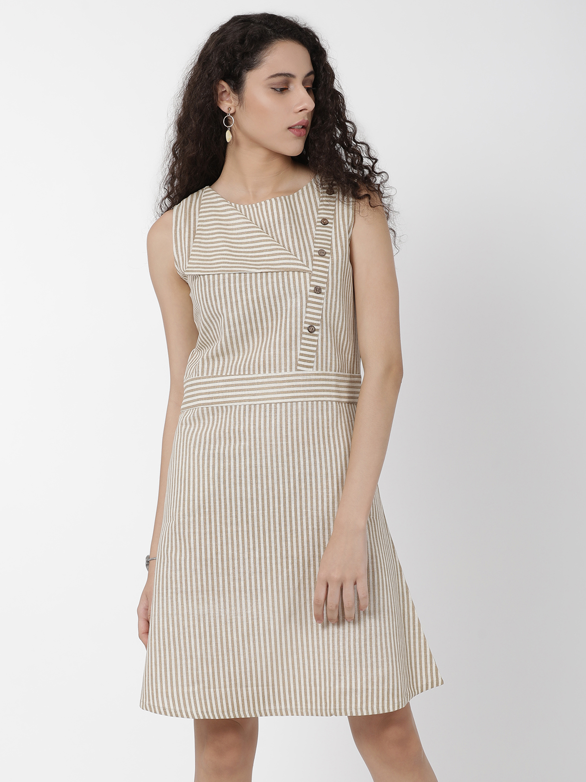 Lovely Beige With Striped One Piece A Line Dress 