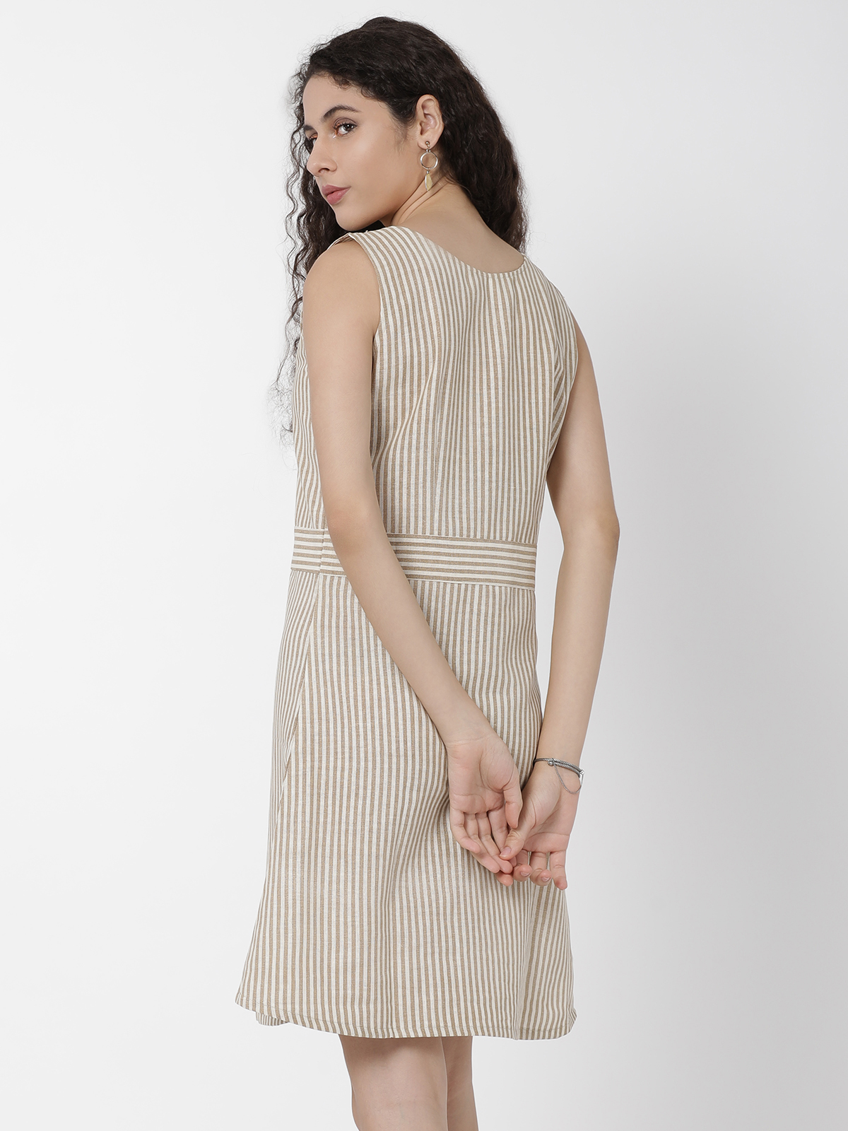 Lovely Beige With Striped One Piece A Line Dress 