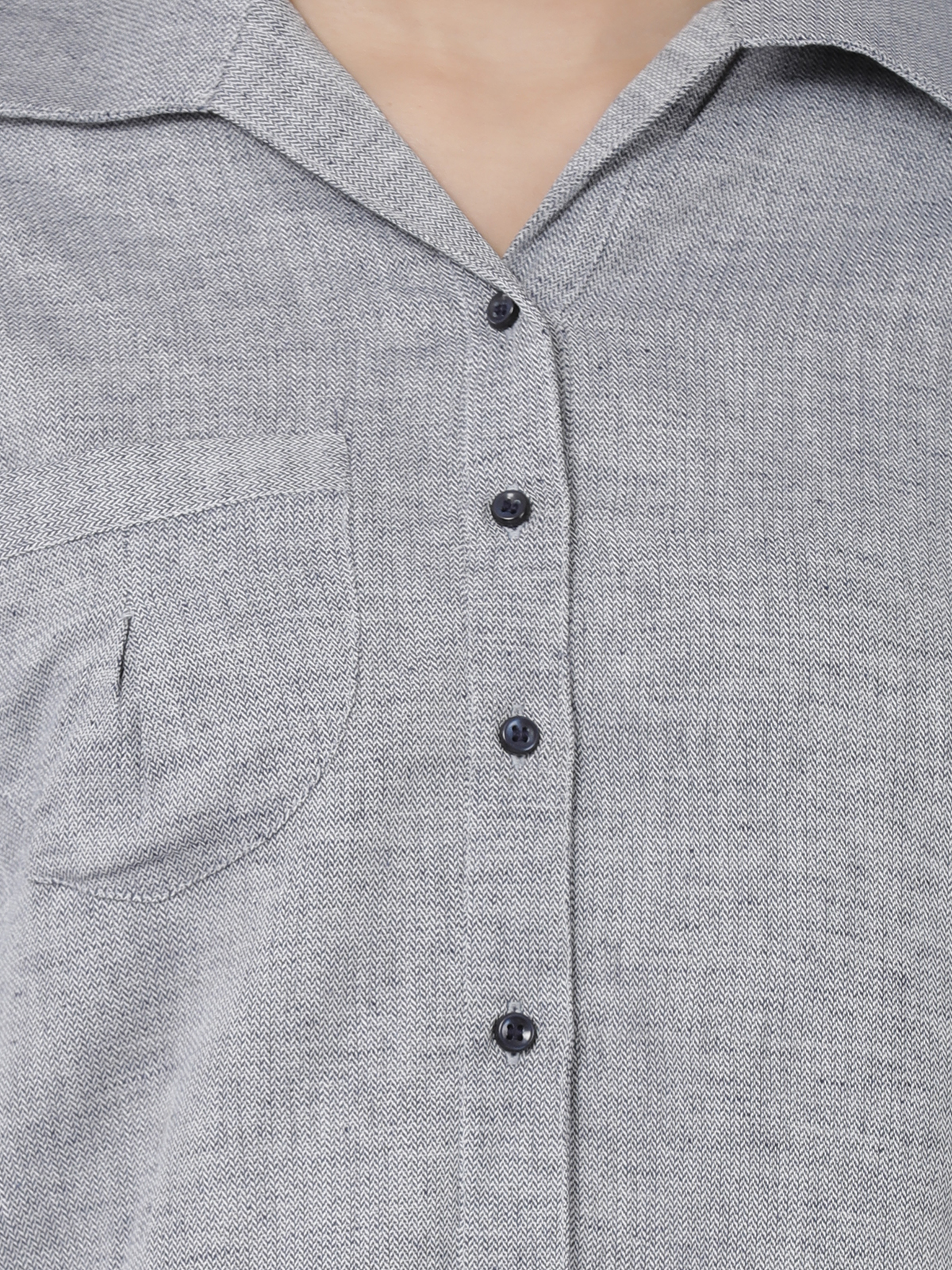 Solid Bluish Grey Cotton Linen Full Sleeve Casual Shirt