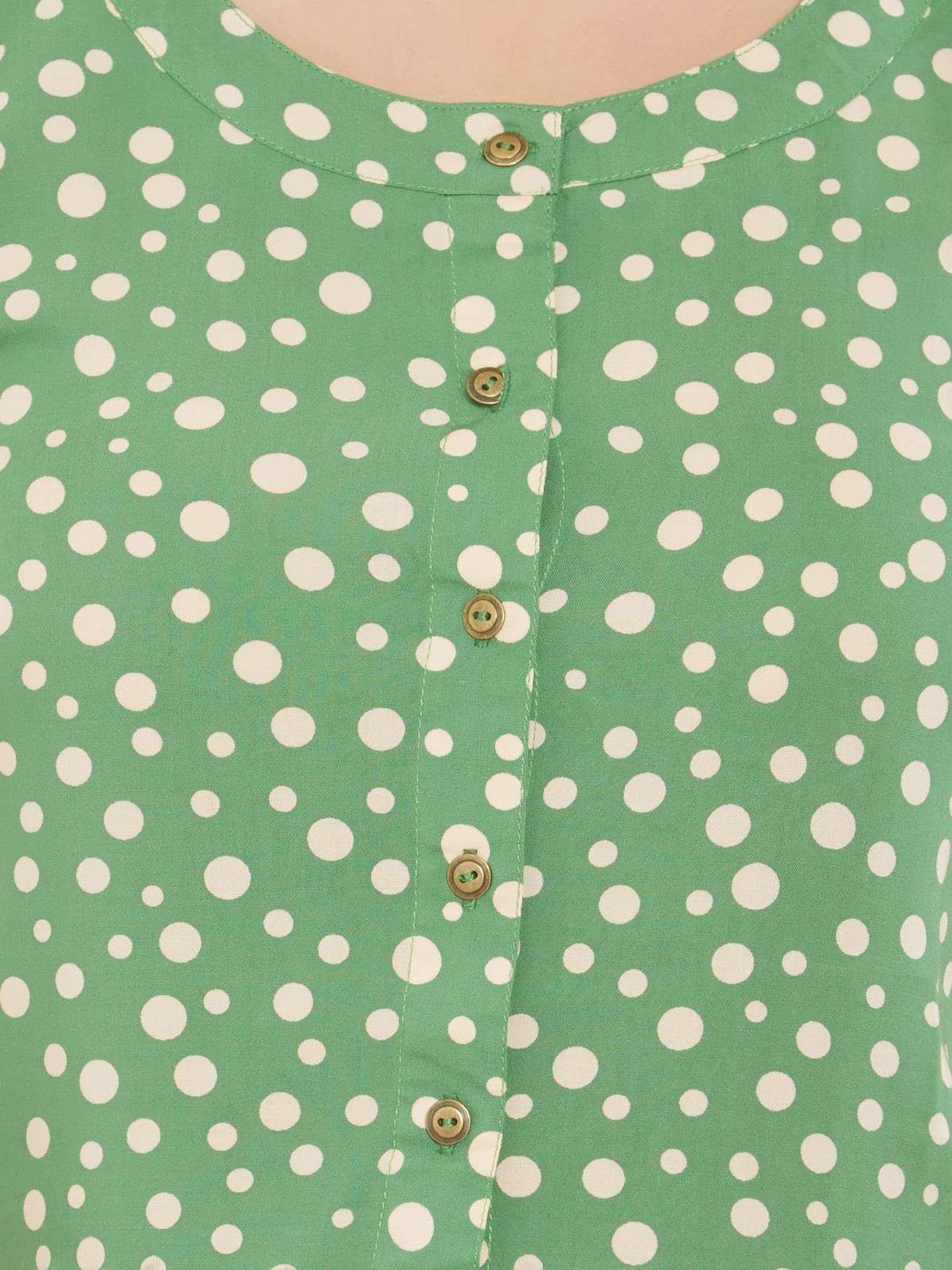 Green Polk Dots Short Sleeve Long Casual Dress