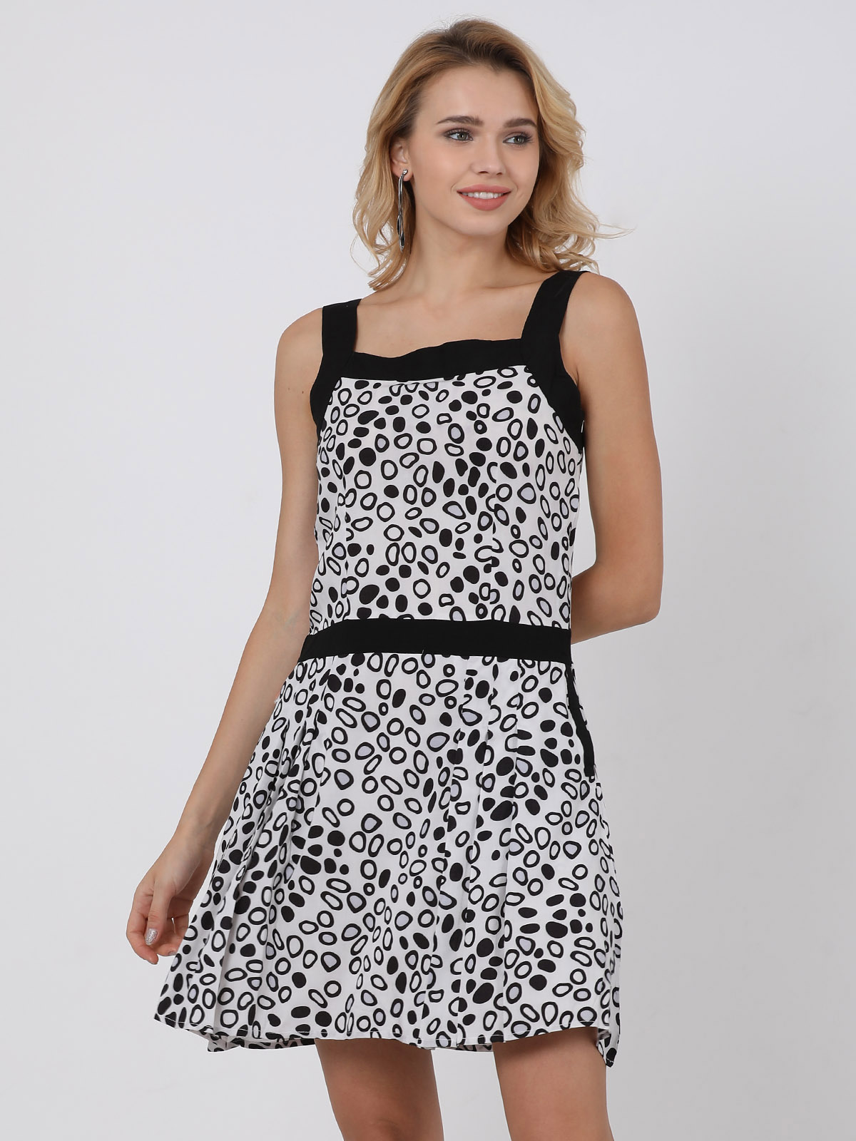 Strappy Square Neck Polkadots A Line Mini Dress