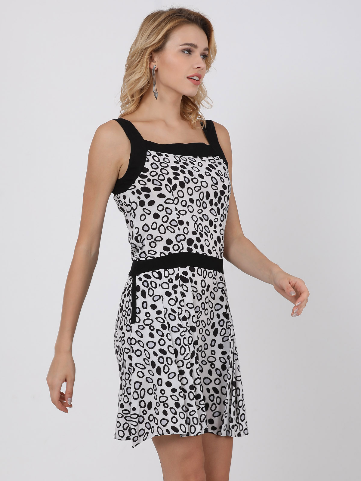 Strappy Square Neck Polkadots A Line Mini Dress