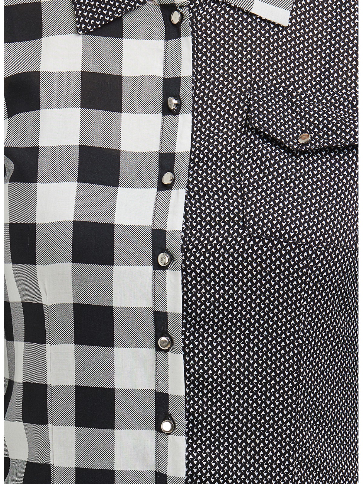 Uneven Black Printed With Side Checks Panel Shirt