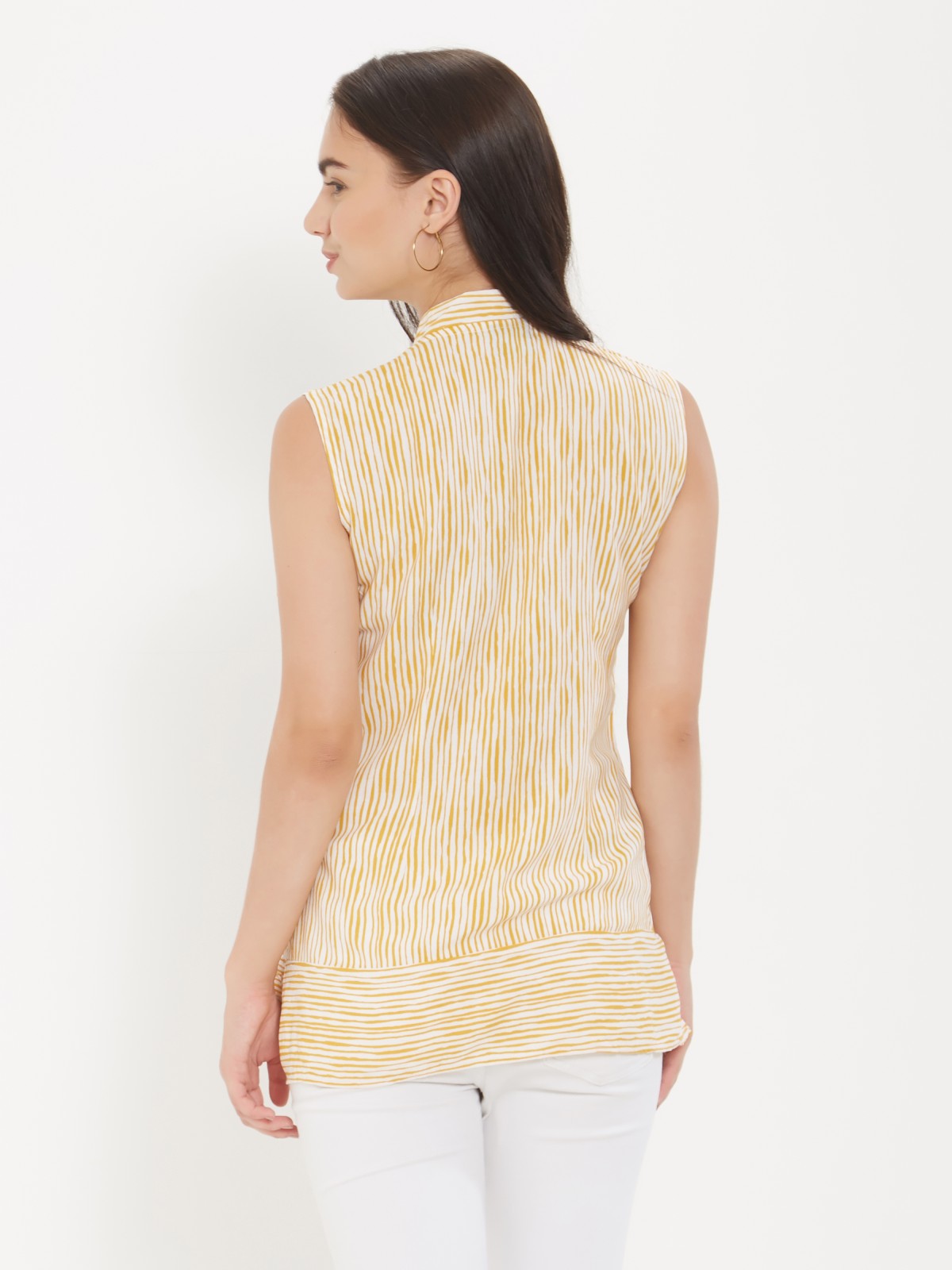 Juicy Lemonade Color Diamond Stand Collar Sleeveless Peplum Shirt