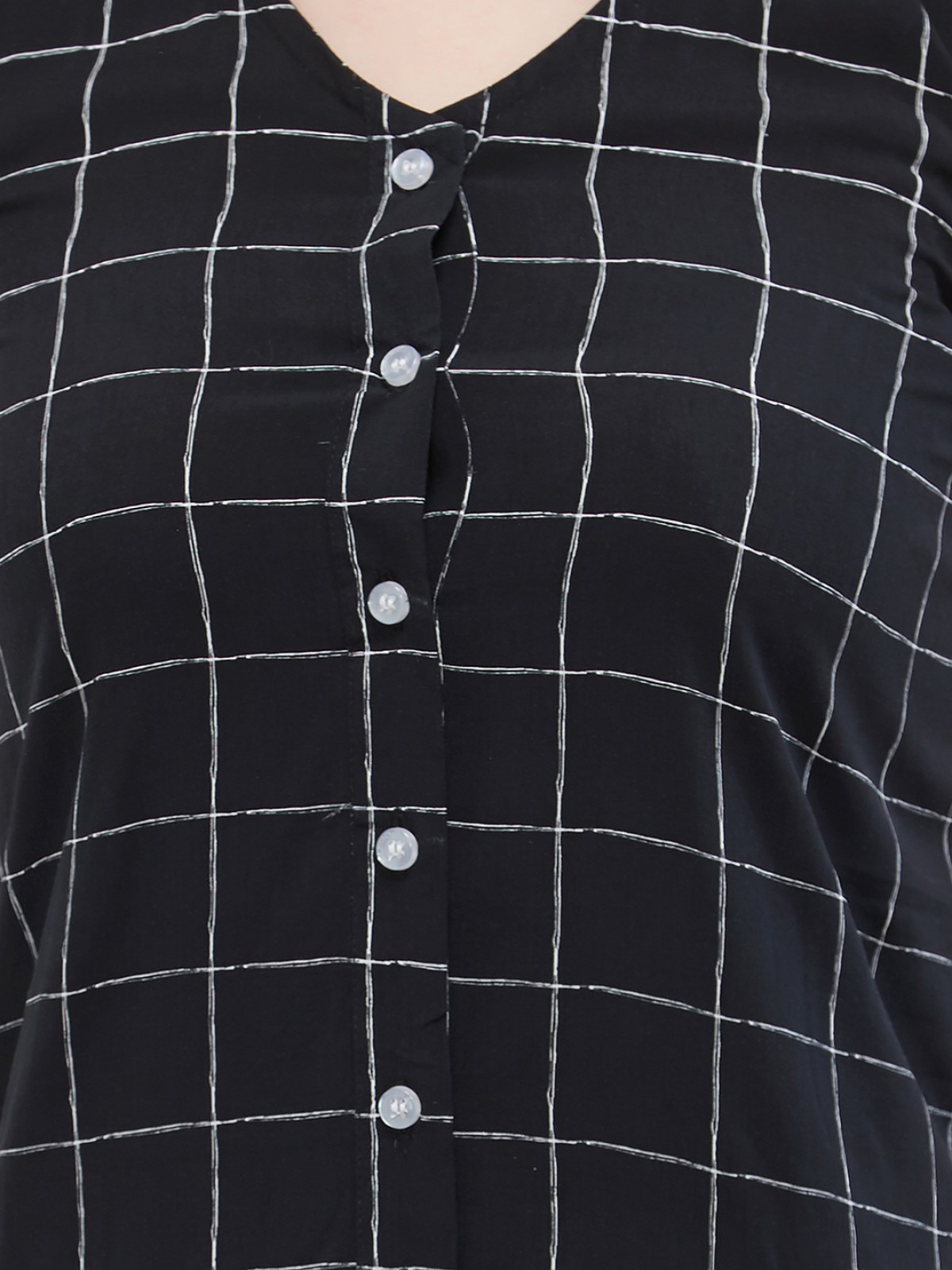 Sassy Black Checks Diamond Stand Collar Sleeveless Peplum Shirt