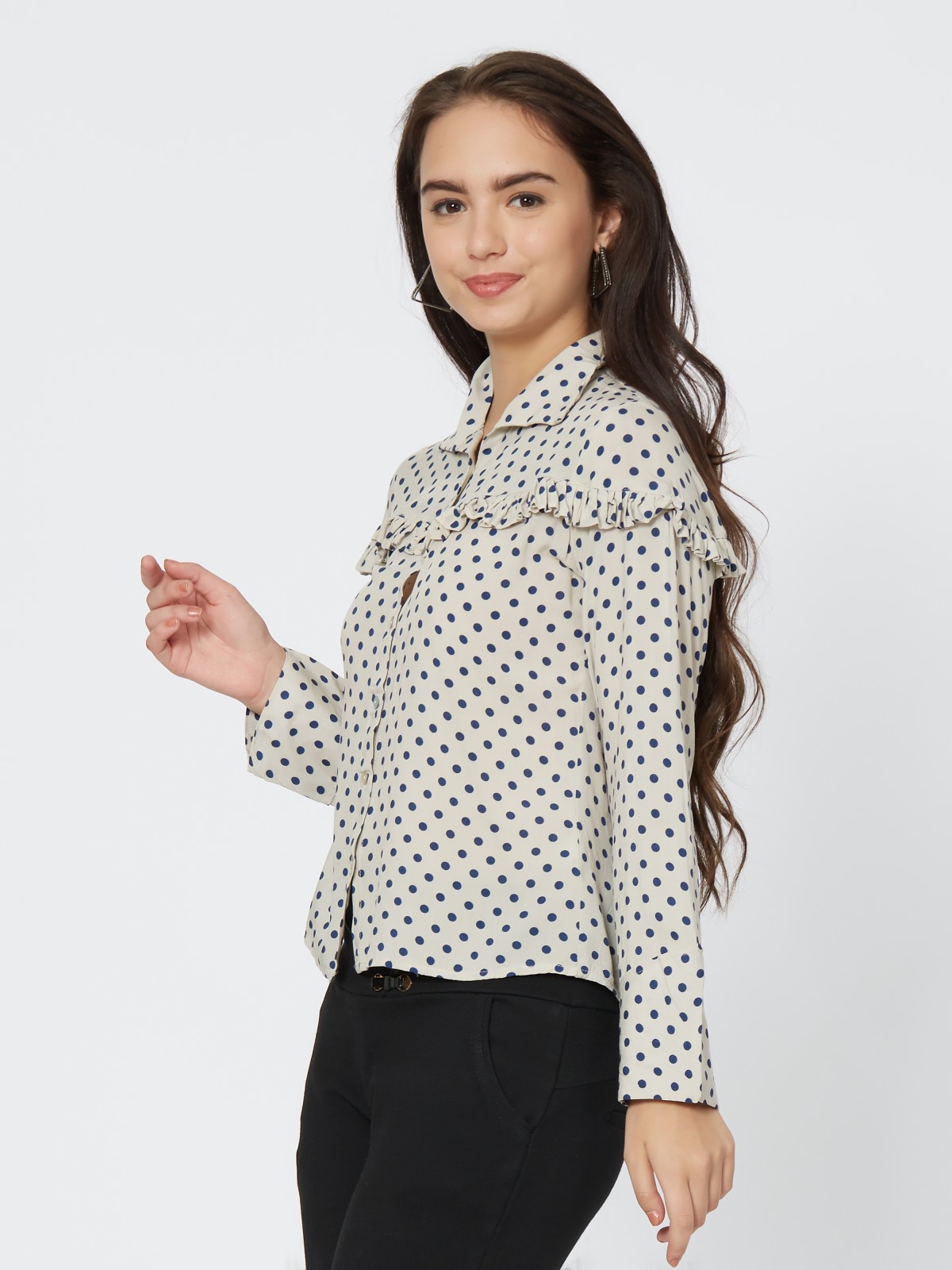 Polka Dots Print Regular Sleeve Long Shirt