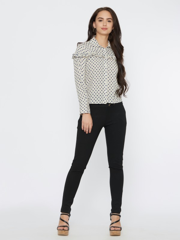 Polka Dots Print Regular Sleeve Long Shirt