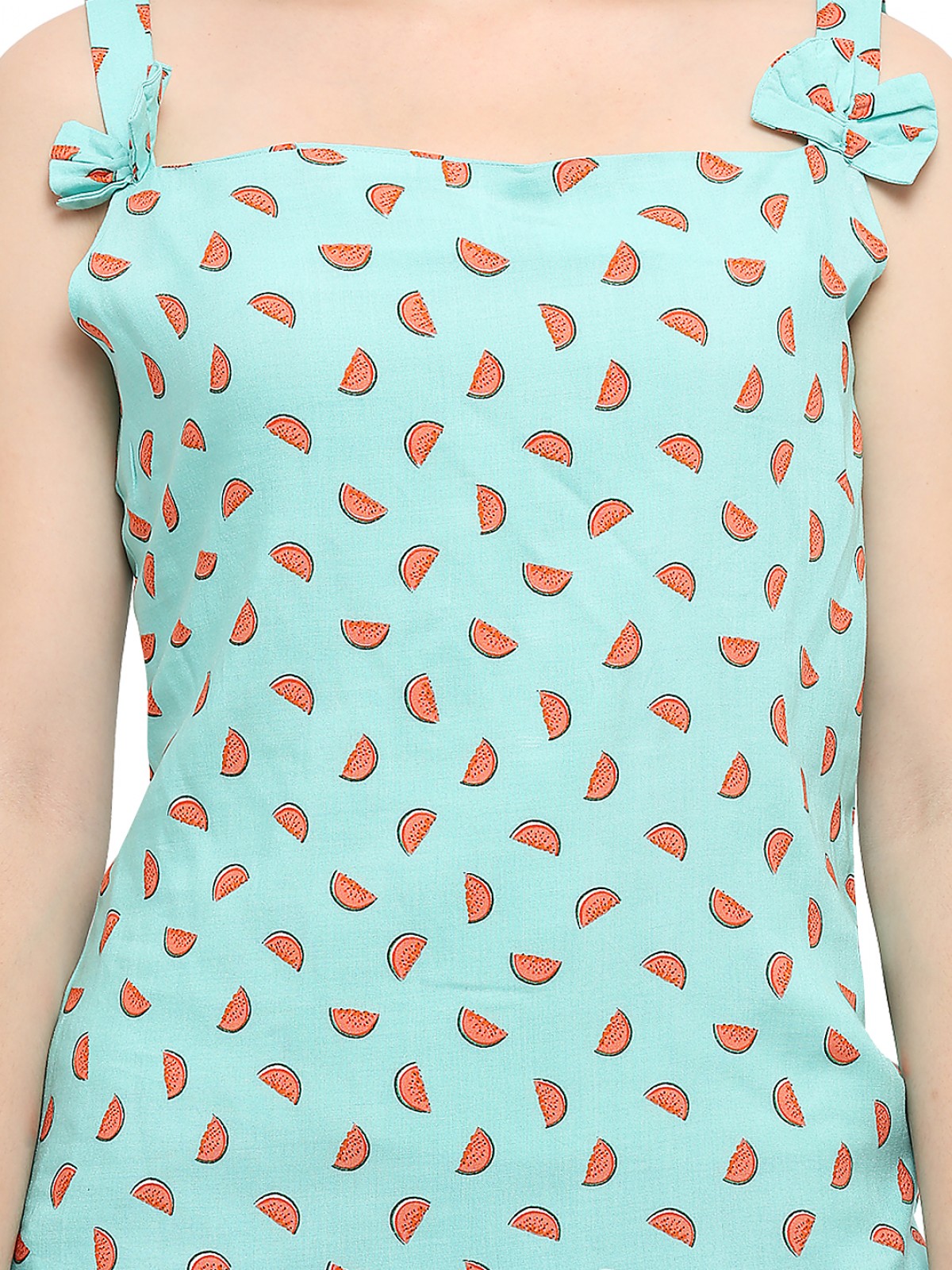 Cyan Melon Print Strappy Bow Casual Top