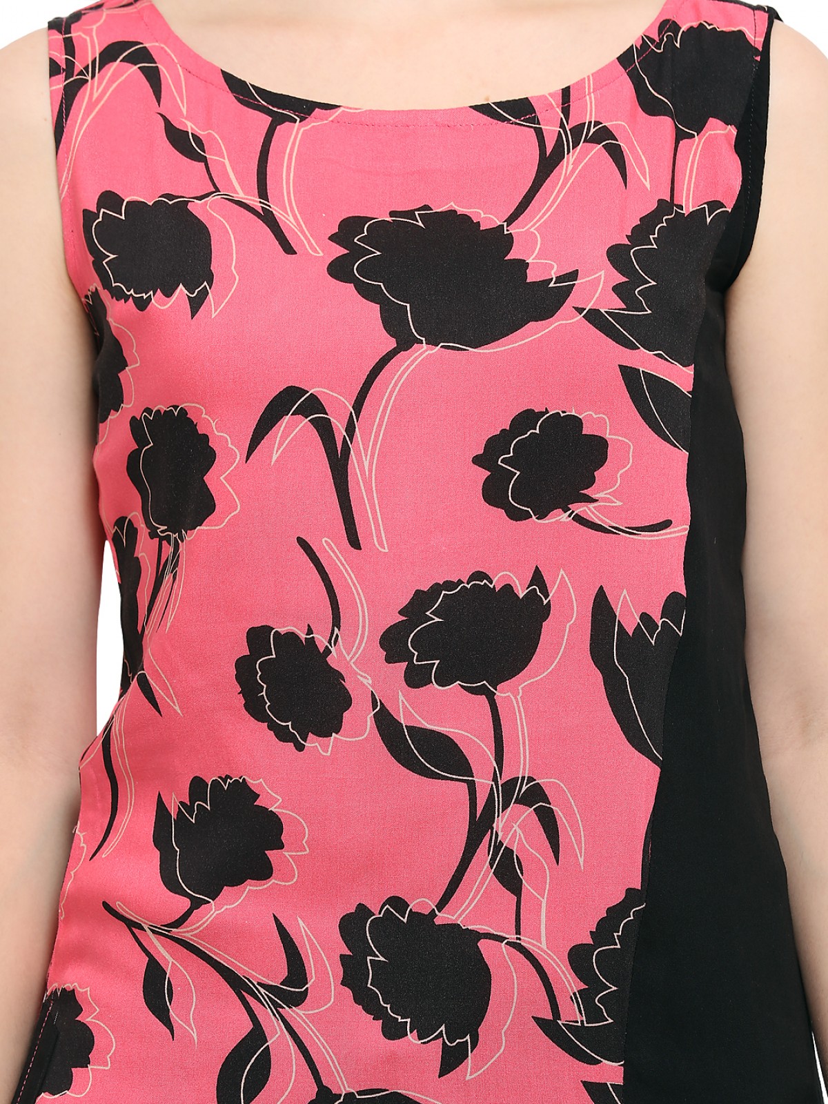 Pink Black Floral Print Side UpDown Casual Sleeveless Top