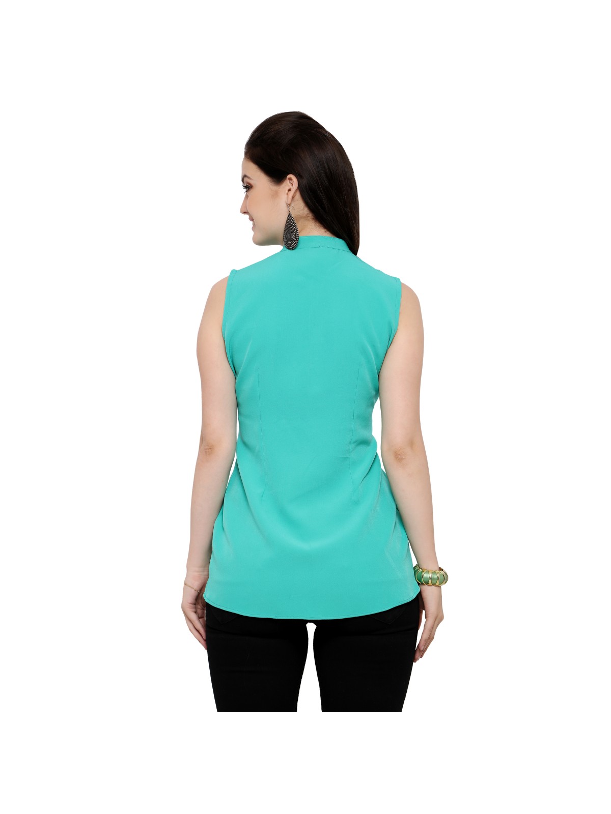 Solid Cyan Bib Neckline Up & Down Crop Top