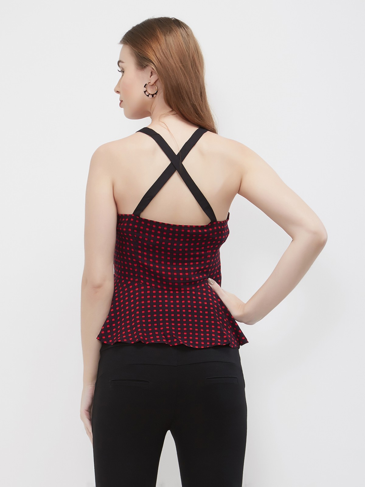 Red & Black Gingham Stripped Crop Top