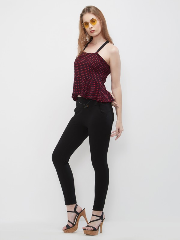 Red & Black Gingham Stripped Crop Top