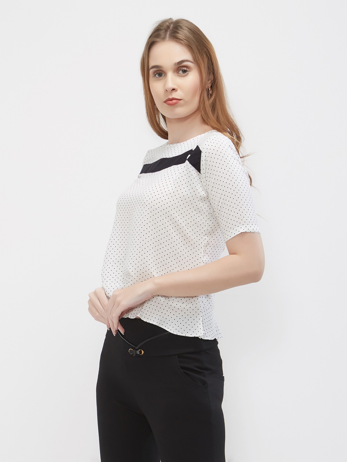 White Black Small Polkadots Crop Top