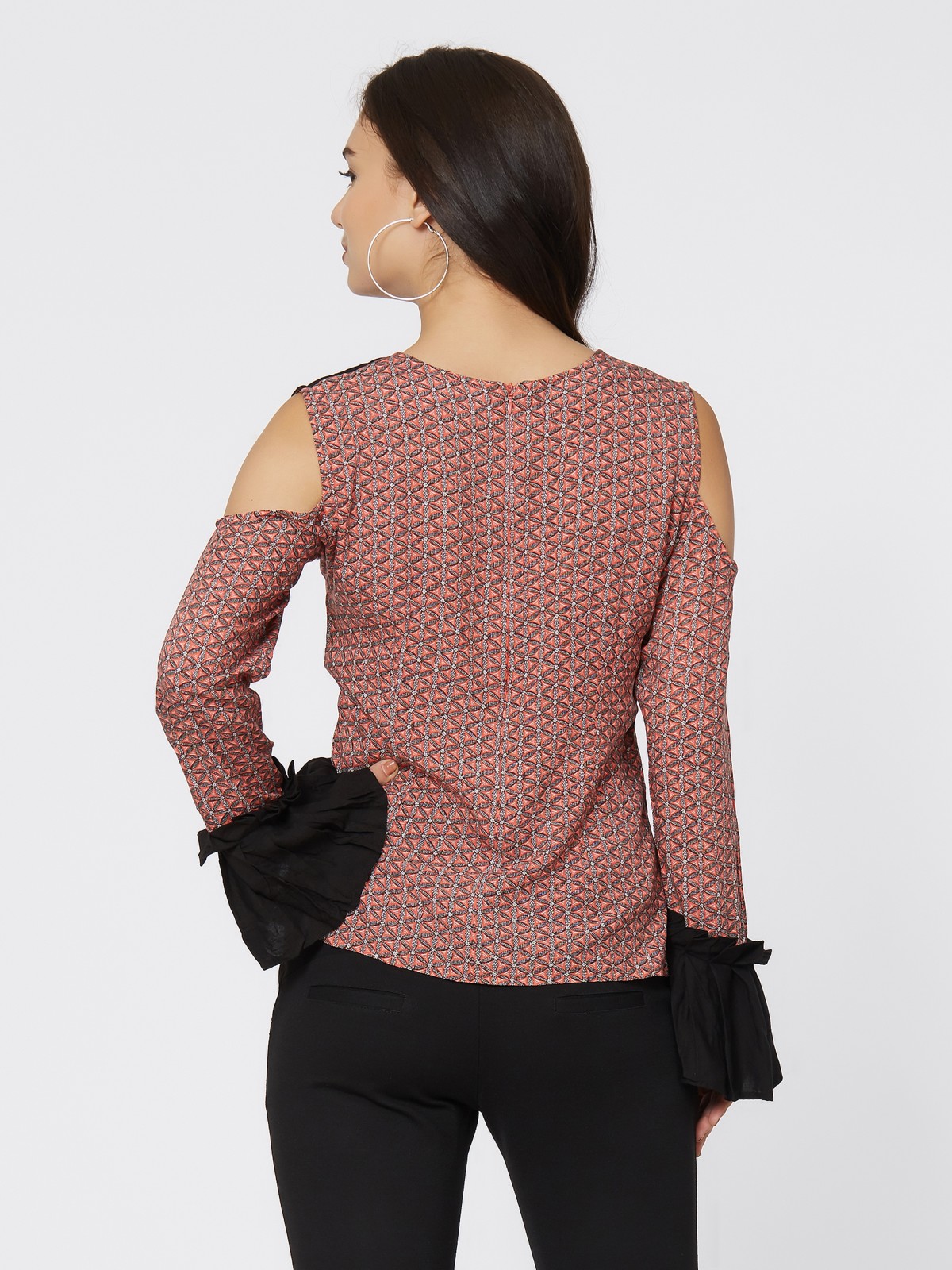 Front Flap Printed Cold Shoulder Full Sleeve Top