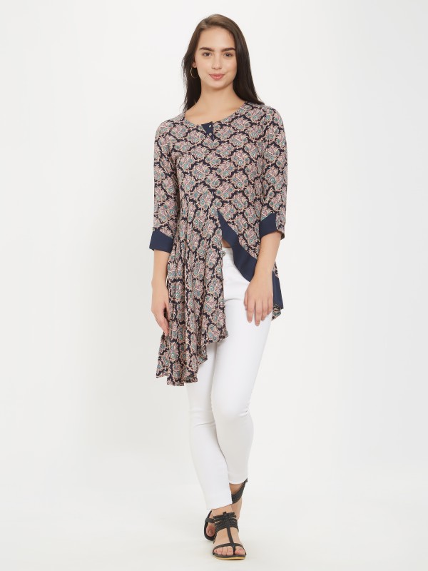 Printed Draped 3/4th Sleeve Top