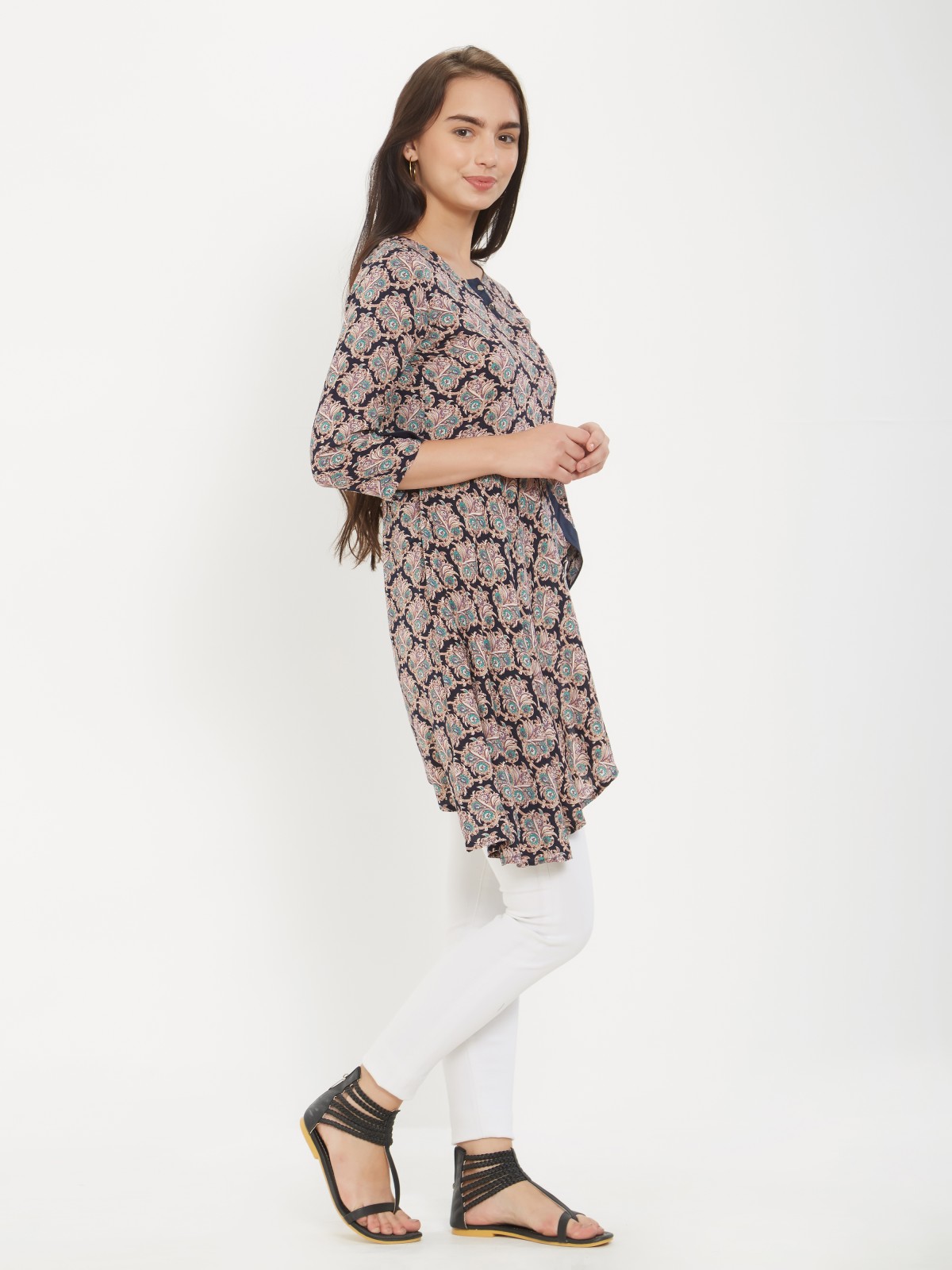 Printed Draped 3/4th Sleeve Top