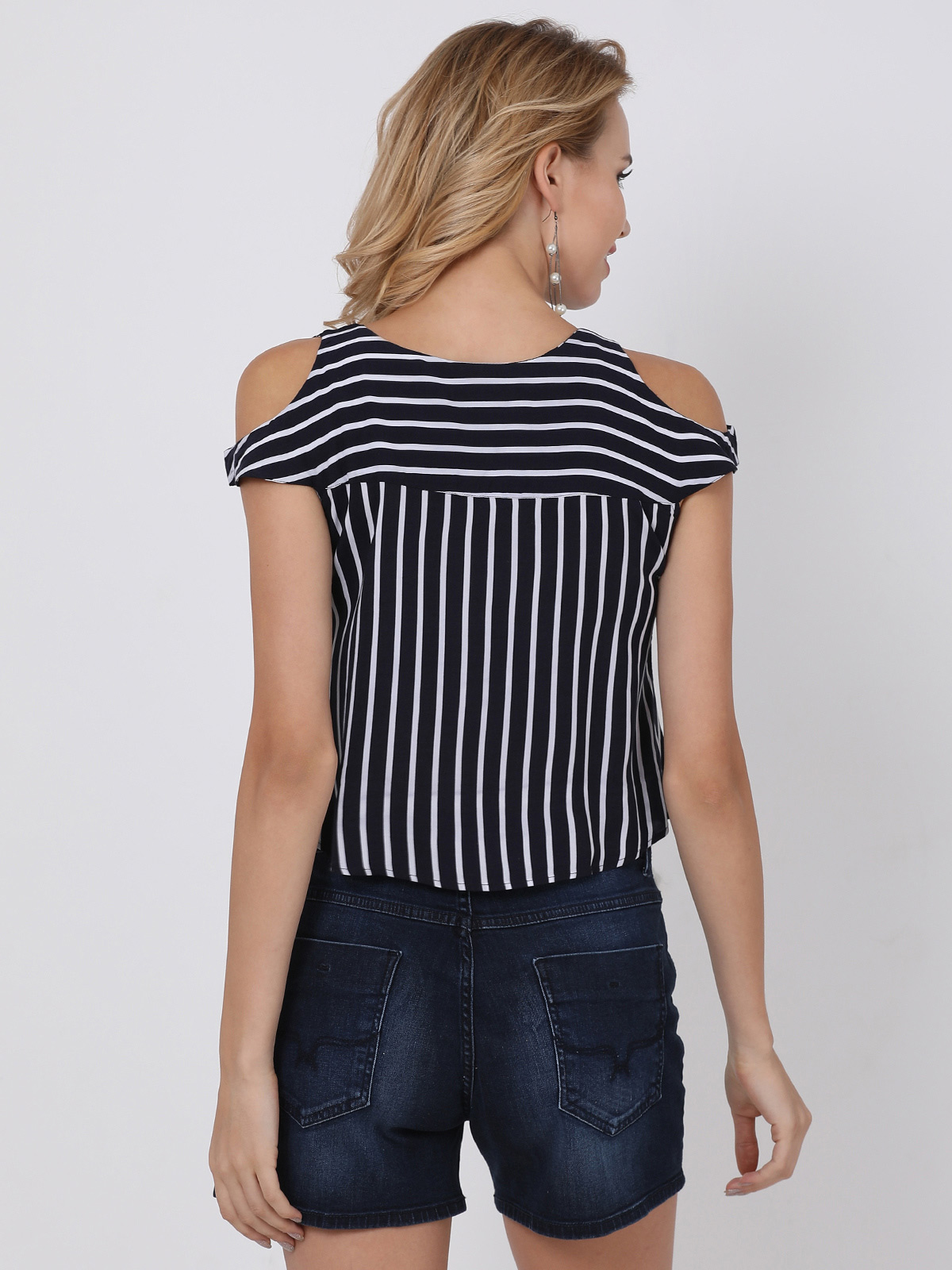 Off Shoulder Black Stripped Neck Crop Top