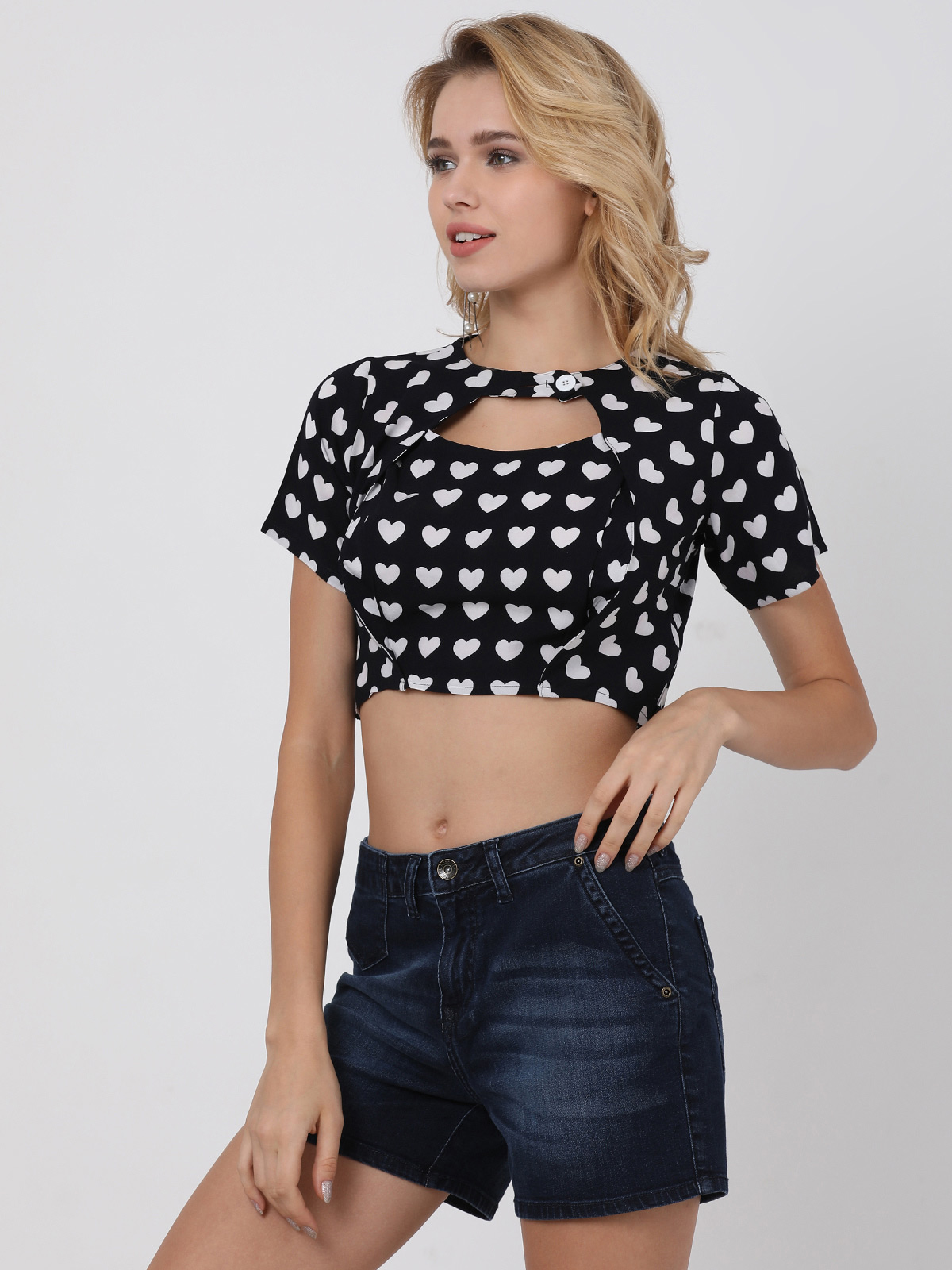 Lovely  Heart Printed Crop Top